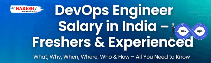 NareshIT banner “DevOps Engineer Salary in India – Freshers & Experienced” with DevOps infinity loop and text highlighting salary insights, skills, and career growth