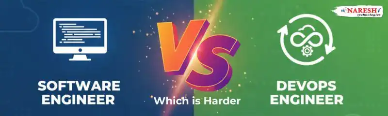 NareshIT split banner: Software Engineer vs DevOps Engineer with VS in the center; code monitor icon vs DevOps infinity gear icon.