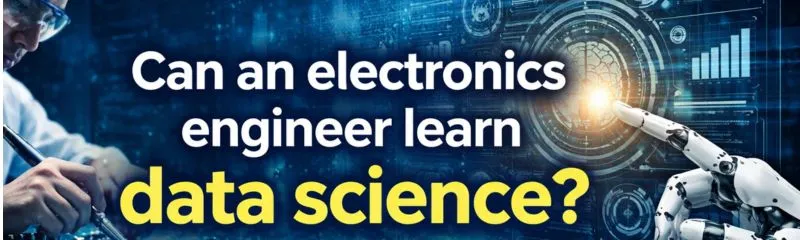Electronics engineer and robotic interface symbolizing the transition from electronics engineering to data science.