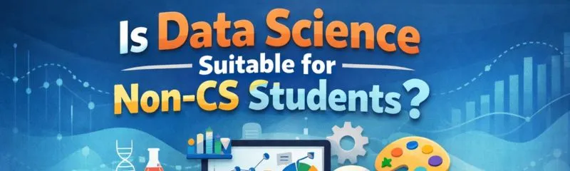 Non-computer science students studying data science with charts and coding on laptop