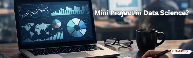Infographic showing stages of a data science mini project including problem definition, data collection, preprocessing, analysis, and interpretation.