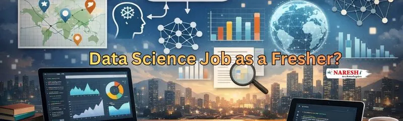 Banner image showing dashboards, analytics charts, and the title Data Science Job as a Fresher representing a beginner data science career guide.