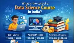 Infographic showing data science course cost in India including basic, advanced, and certification program fees