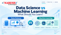 Data Science vs Machine Learning comparison infographic highlighting key differences in skills, tools, careers, and real-world applications.